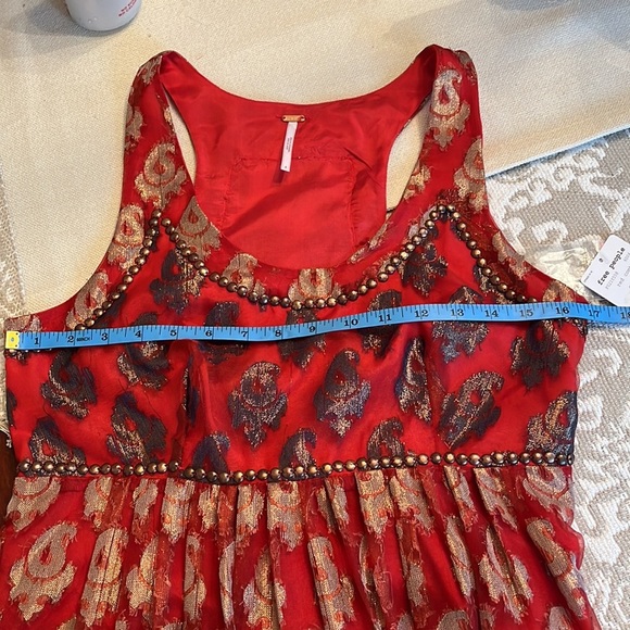 Free People NWT Red Combo Lined Dress size 6 with metallic thread embellished - Picture 5 of 7